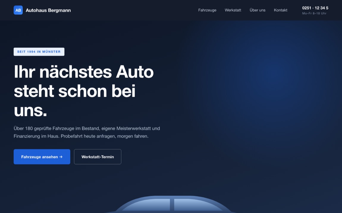 Startseite des Autohauses Bergmann
