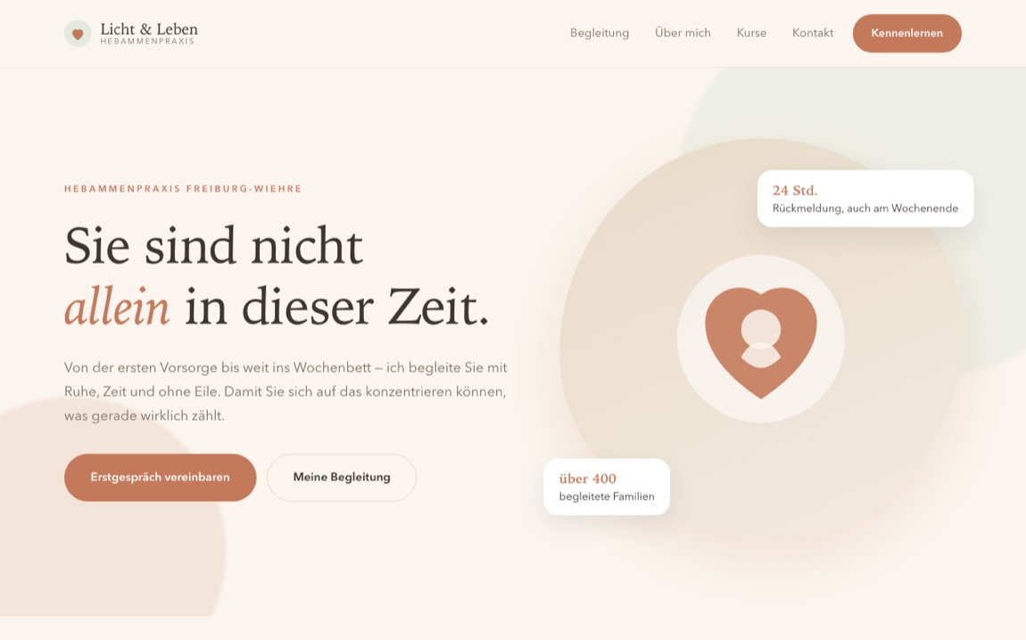 Startseite der Hebammenpraxis Licht & Leben