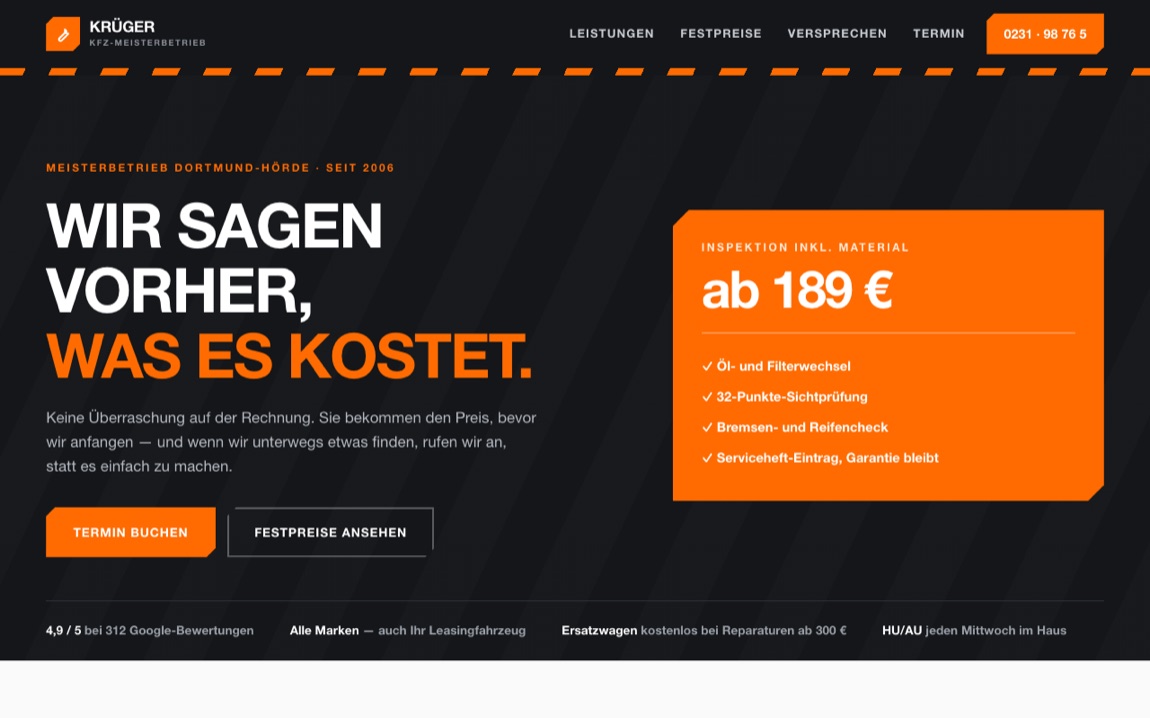 Startseite der Meisterwerkstatt Krüger