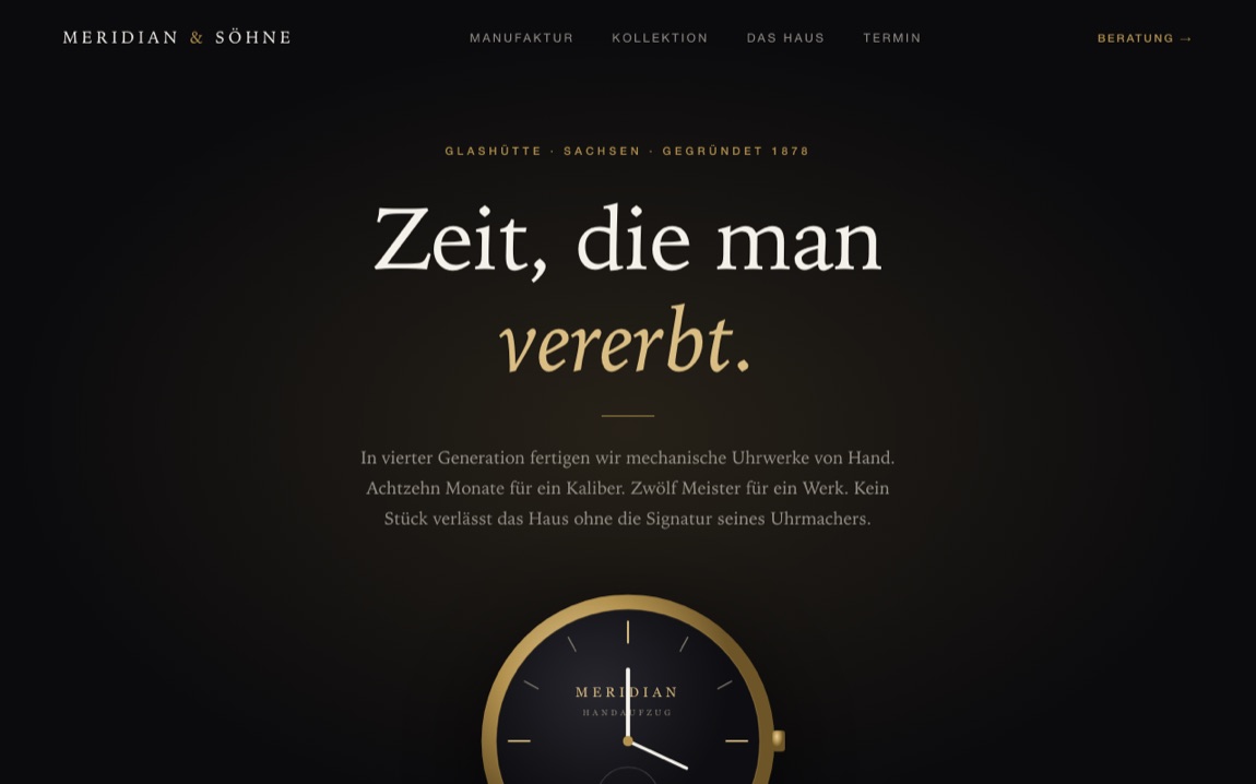Startseite der Uhrenmanufaktur Meridian & Söhne